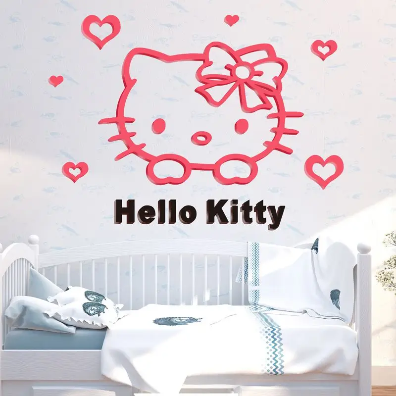 Hello Kitty 3D 3-Dimensional Acrylic Wall Sticker Snoopy Children Room Bedroom Bedside Cartoon Self-Adhesive Painting Sticker