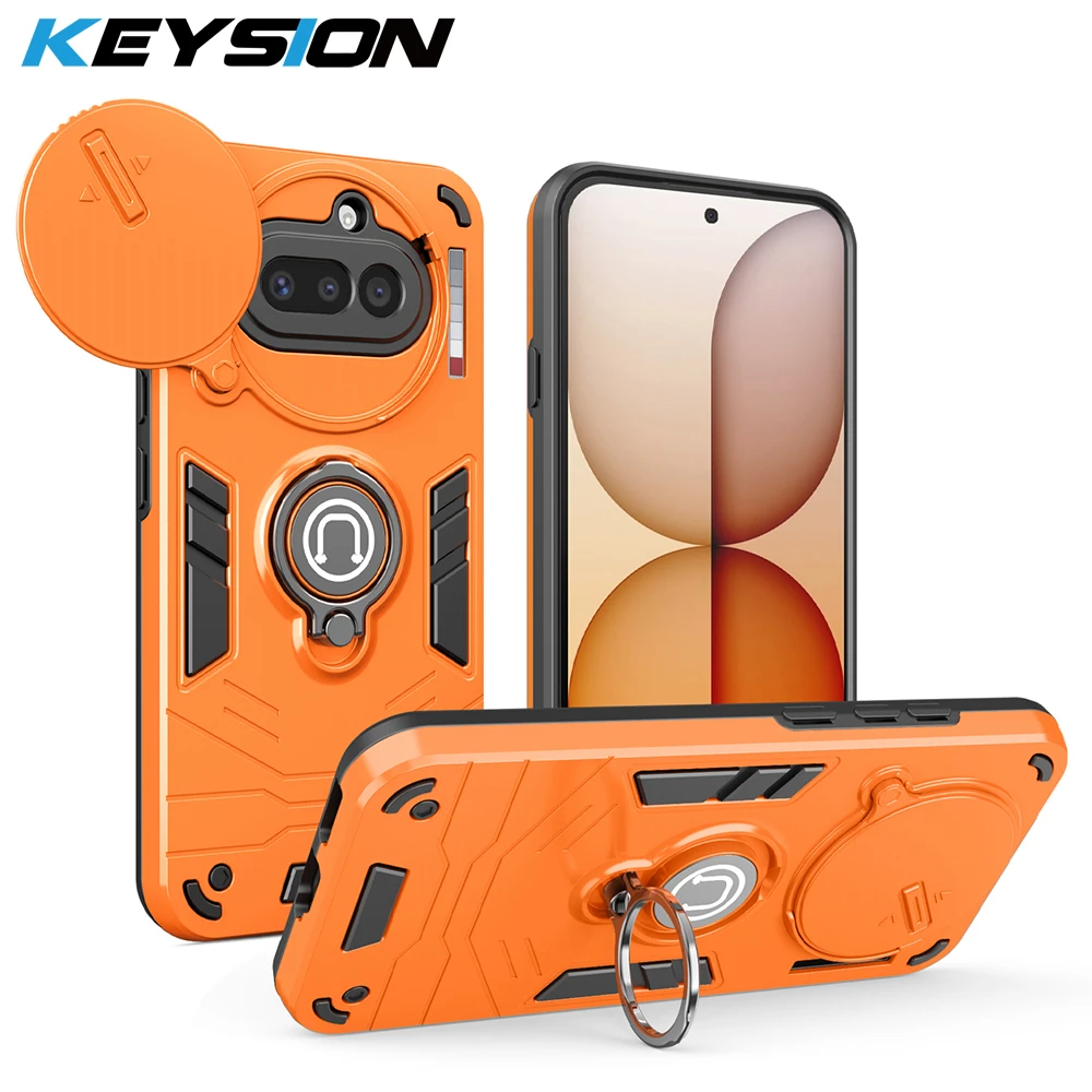 

KEYSION Shockproof Armor Case for Nothing Phone 4A Slide Camera Lens Protection Ring Stand Phone Back Cover for Nothing Phone 4A