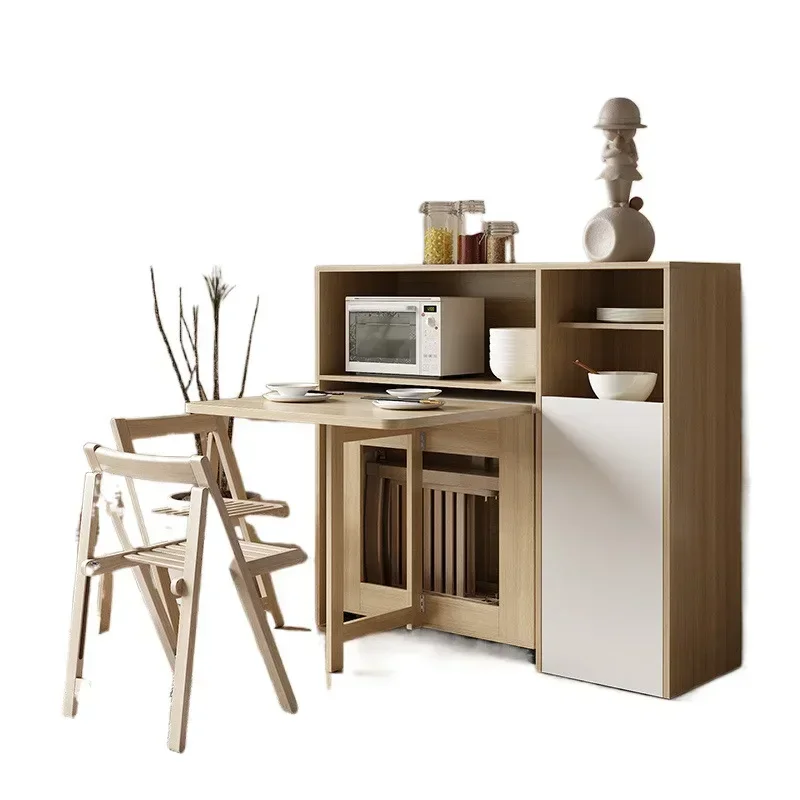 Multifunctional folding dining table and chair combination Modern simple small apartment household retractable with wheel dinin