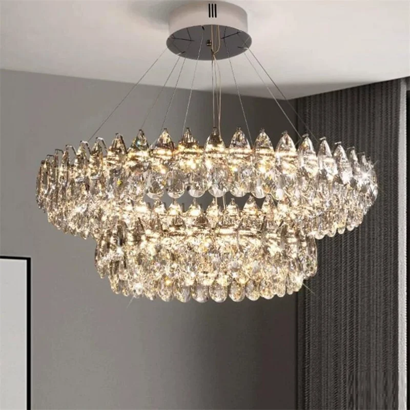 

Modern crystal chandelier living room LED lustre Luxury hotel lighting Chrome fixture Luxurious decorative lights