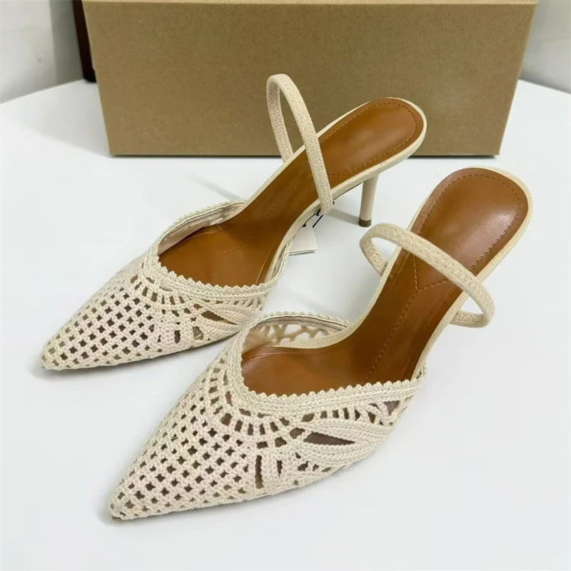 Sexy Thin High Heels Pointed Toe Women Pumps Elegant Hollow Out Mule Shoes Fashion Shallow Slingbacks Sandals