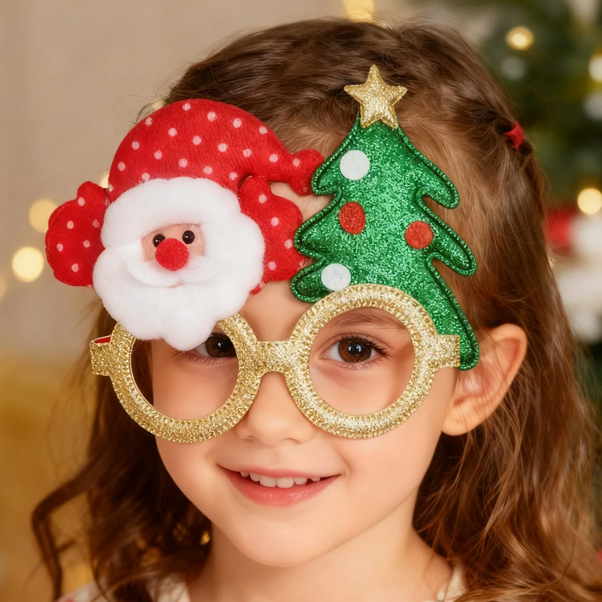 Decoración navideña para gafas, árbol de Navidad de alce, purpurina dorada, accesorios de vestir para el día de Navidad para niños y adultos