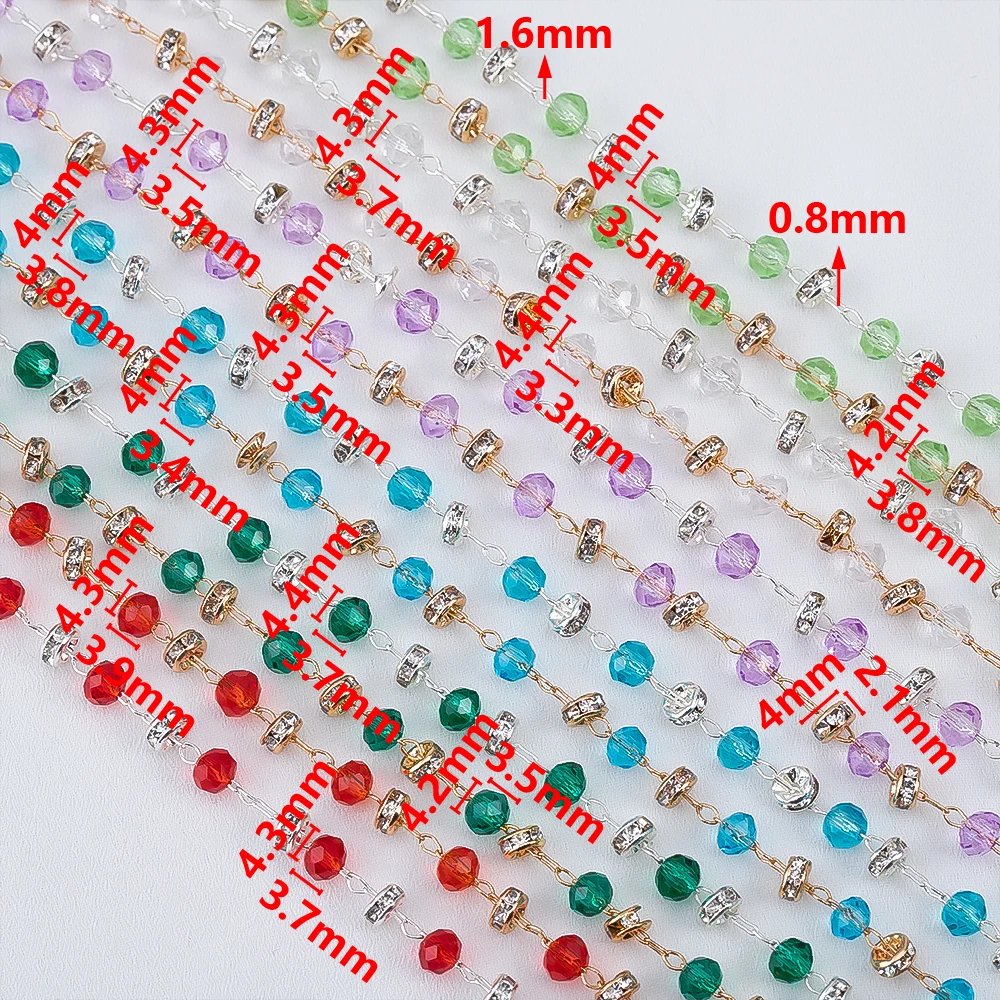 0.5/1/2M Copper Chain Micro Embedded Spacer Beads And Glass Bead Combination Chain For DIY Bracelet Necklace Accessory Materials