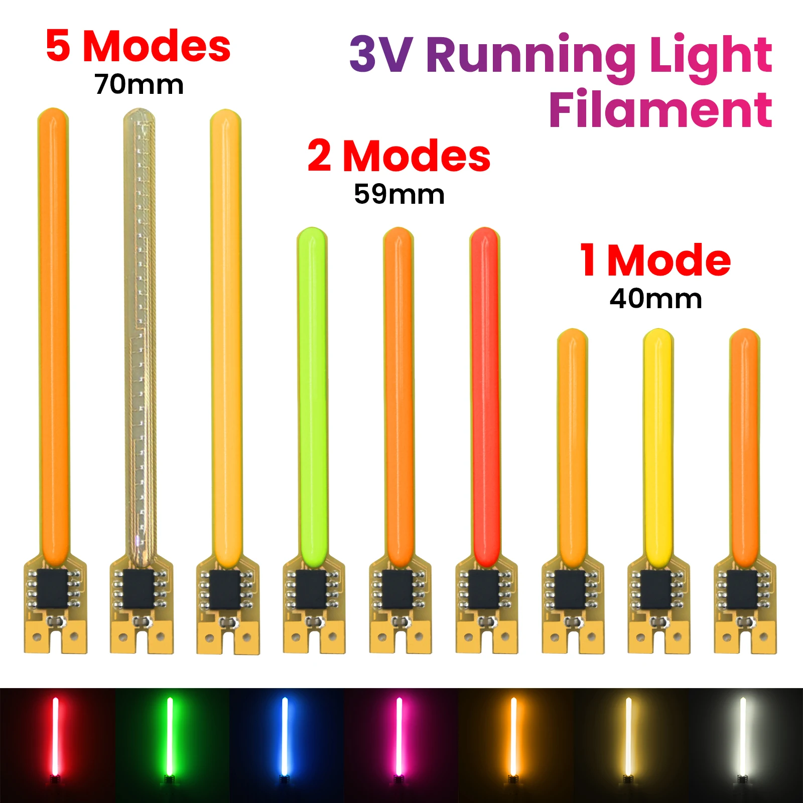 50/30/20/10/5/2/1pcs LED Filament COB Meteor Shower Flowing Water Lamp DC3V 40mm 59mm 70mm Diode Incandescent Light Accessories