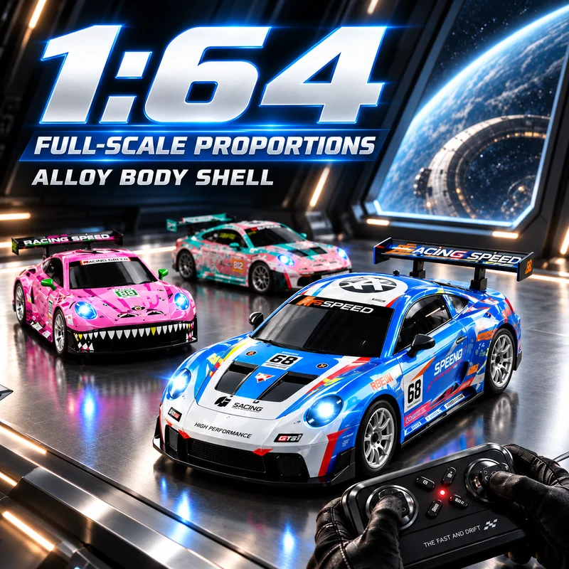 1:64 True-to-Scale Die-Cast Alloy RC Drift Car Realistic Sports Racing Car Remote Control Toy Optional Display Case Drift Track