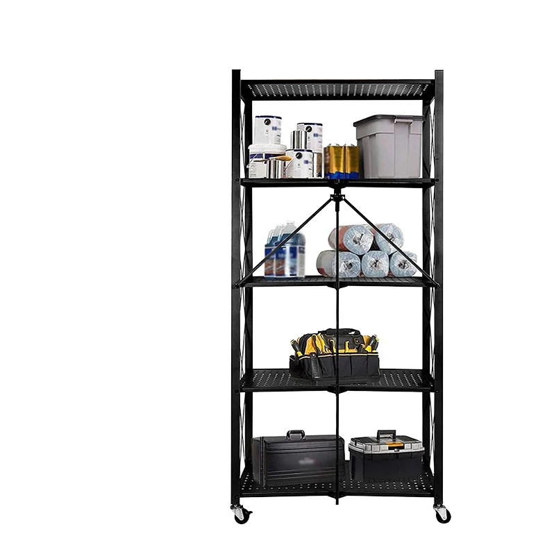 

Five Layer Heavy-duty Steel Folding Storage Rack with Locking Rollers Designed Specifically for Garage Storage Systems
