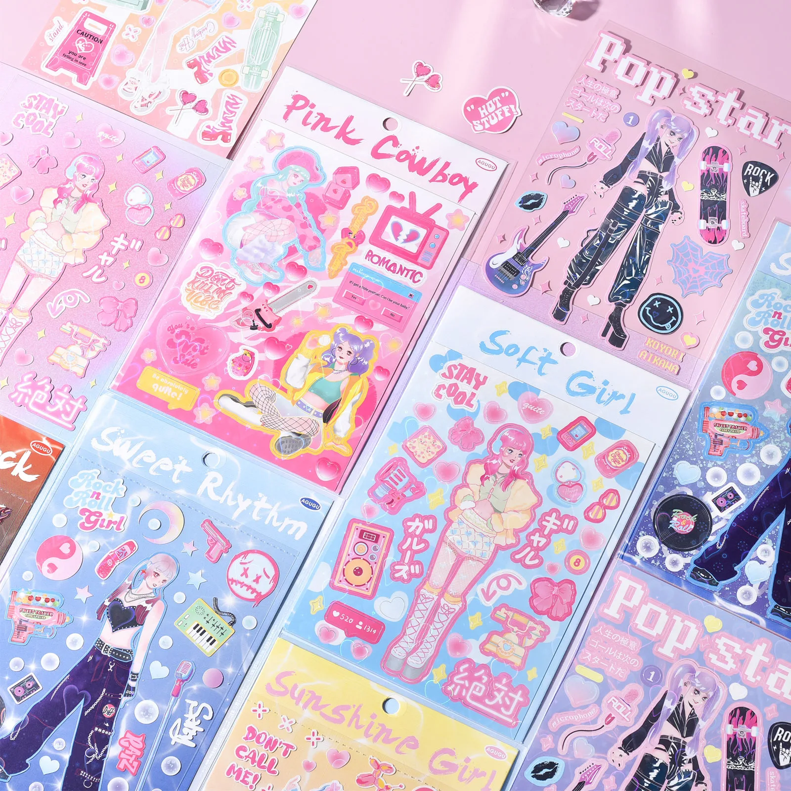 SKYSONIC Y2K Sweet Club Series Decorative Stickers Cool Girl Idol Cards Scrapbooking Journal Sticker Stationery Suppl