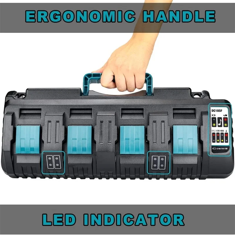 DC18SF 4-Port شاحن سريع لماكيتا 14.4 فولت 18 فولت ليثيوم أيون 3A/4A شاحن الإخراج ل BL1830 ، BL1860 ، BL1430 مع منافذ USB مزدوجة