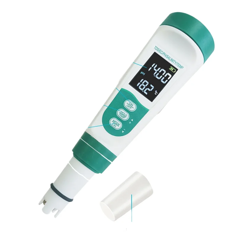 

2026 5-in-1 Digital Water Tester High Accuracy 0.05pH TDS Meter Automatic OEM/ODM for Drinking Pool Wine (pH/EC/Temperature/Sali