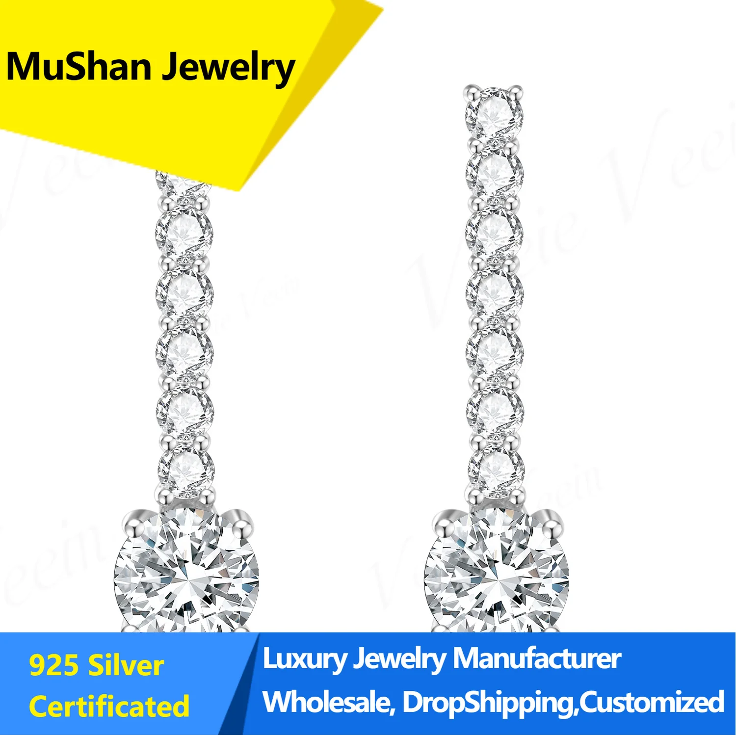 MuShan  Jewelry Women'S Long Lab Grown Diamond Stud Earrings In Solid 18k White Gold, Igi Certified 0.5ct /1ct Available