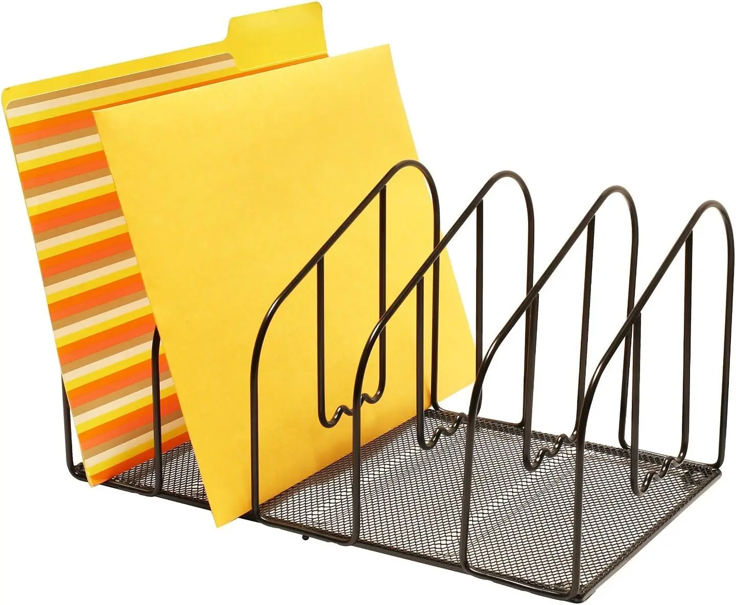 

File Sorter Organizer for Desk with 5 Sections, Black Mesh Wire Design for Documents, Binders, and Envelopes