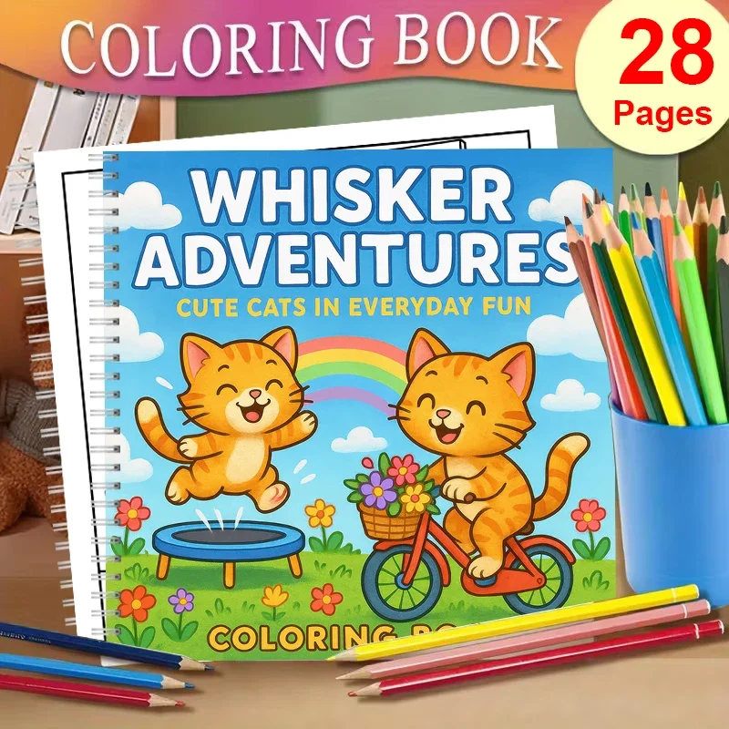 

Книжка-раскраска Whisker Adventures для взрослых | Книга-раскраска, подарок на день рождения, школьные принадлежности, милая книга для рисования для взрослых