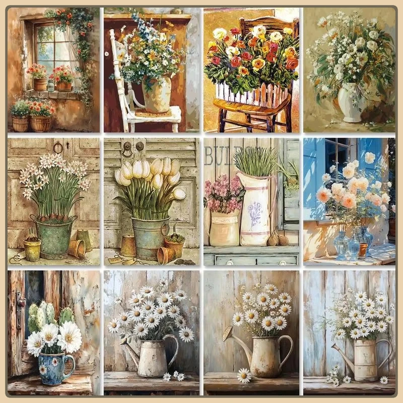 

Oil Painting By Number For Handicrafts Windowsill Flowers Diy Set Gift Wall Decoration Handpainted Painting Decoration Frameless