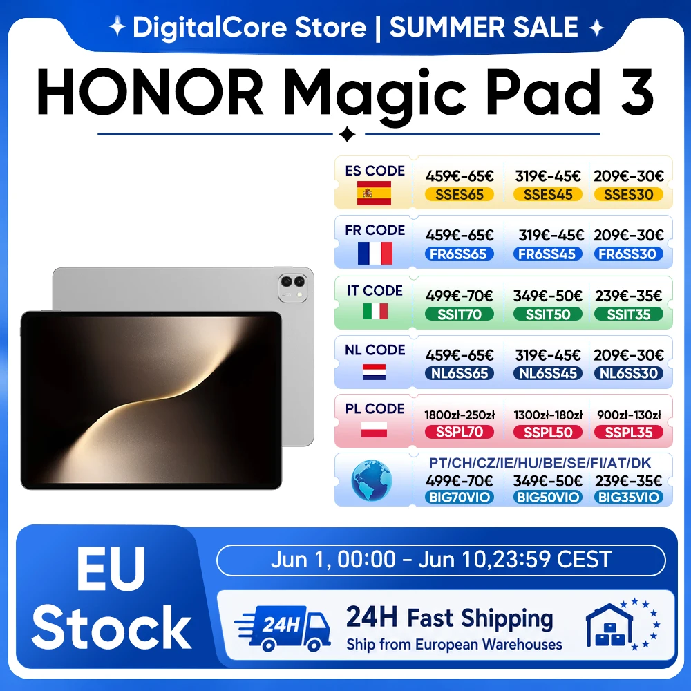Tablette HONOR MagicPad 3 Version Globale 13,3'' Écran LCD 3K 165Hz Processeur Snapdragon 8s Gen 3 Batterie 12450mAh Android 15