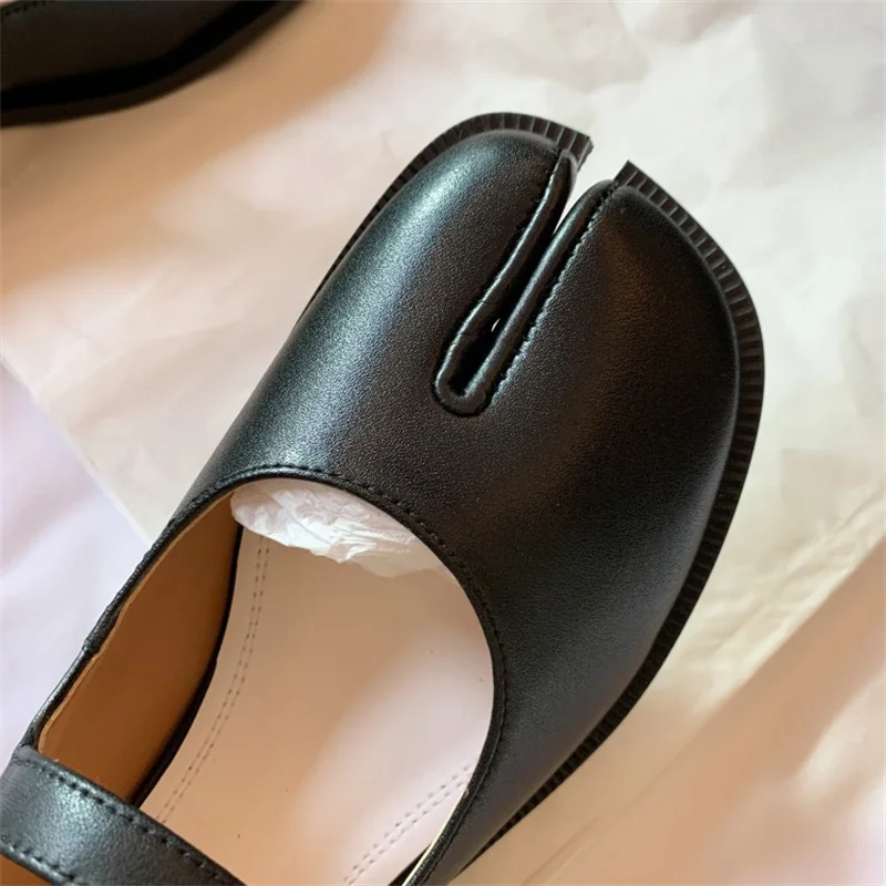 Genuine Leather Square Toe Tabi Ballet Style Chunky Heels Buckle Straps Solid Shoes Elegant Zapatos Mujer Versatile Luxury New