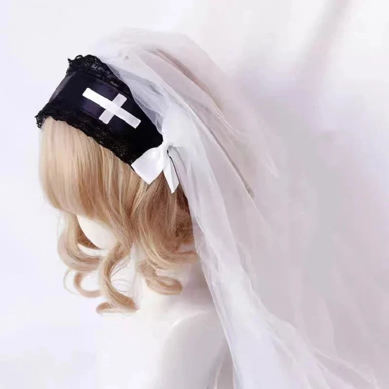 Halloween Women Black Veil Headpiece Nun Cosplay Costume Props Gothic Lolita Carnival Party Headscarf 2