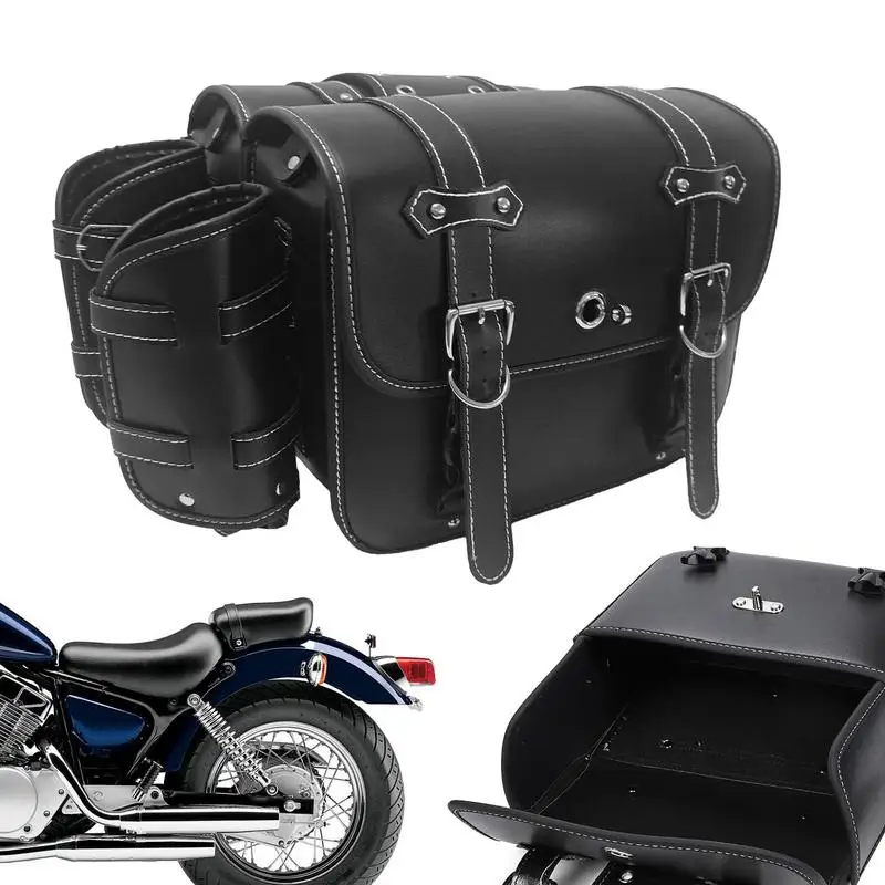 Pu Leather Universal Motorcycle Saddlebags Waterproof Side Tool Pouch  Large Capacity Luggage Storage Bags Saddle Bags For Bikes