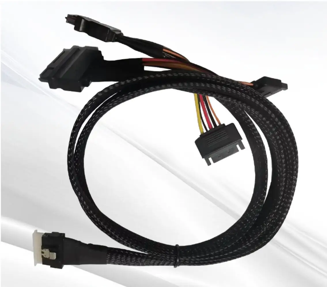 

CableDeconn PCI-E Ultraport Slimline SAS Slim 4,0 SFF-8654 8i to 2 SFF 8639 с кабелем power Mini SAS HD PCI-Express 0,8 m