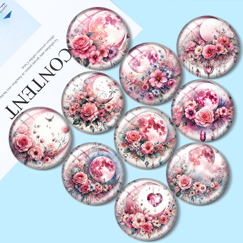 

Pink Moon 12/18/20/25mm glass cabochon bracelet pendant rings for jewelry demo earrings back Making findings