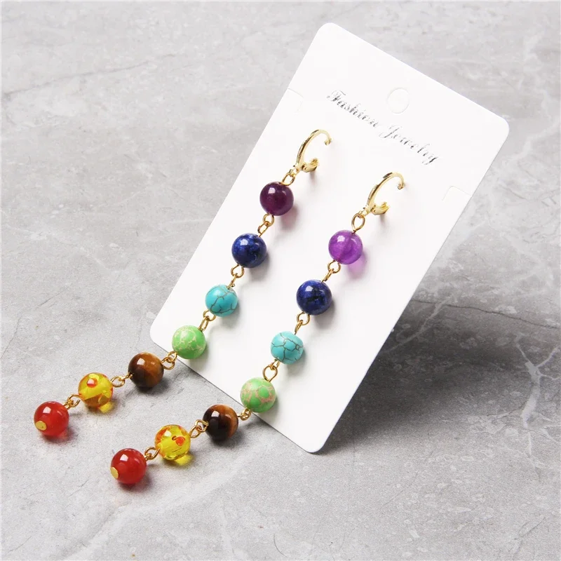 Seven Chakra Beads Earrings Women Long Fringed Statement Beads Earring Reiki Healing Jewelry Gifts