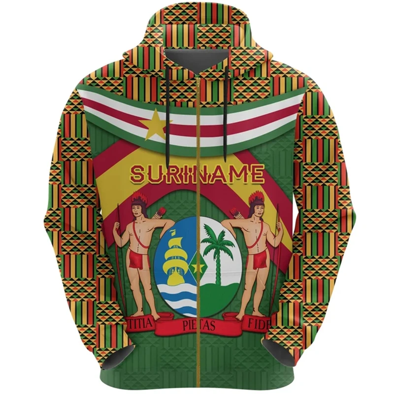 Suriname Flagge Karte Grafik Sweatshirts Sr National Emblem Reiß verschluss Hoodie für Männer Kleidung lässig männlich täglich Sportswear Pullover