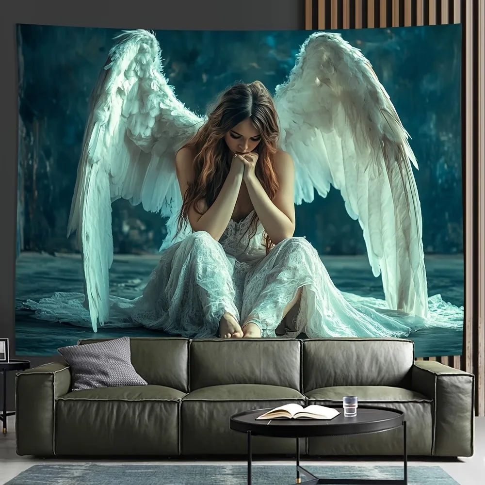 VIKAMA Fantasy Angel Tapestry Fairycore Aesthetic Wall Art Dreamy Bedroom Decor Ethereal Crystal Wings