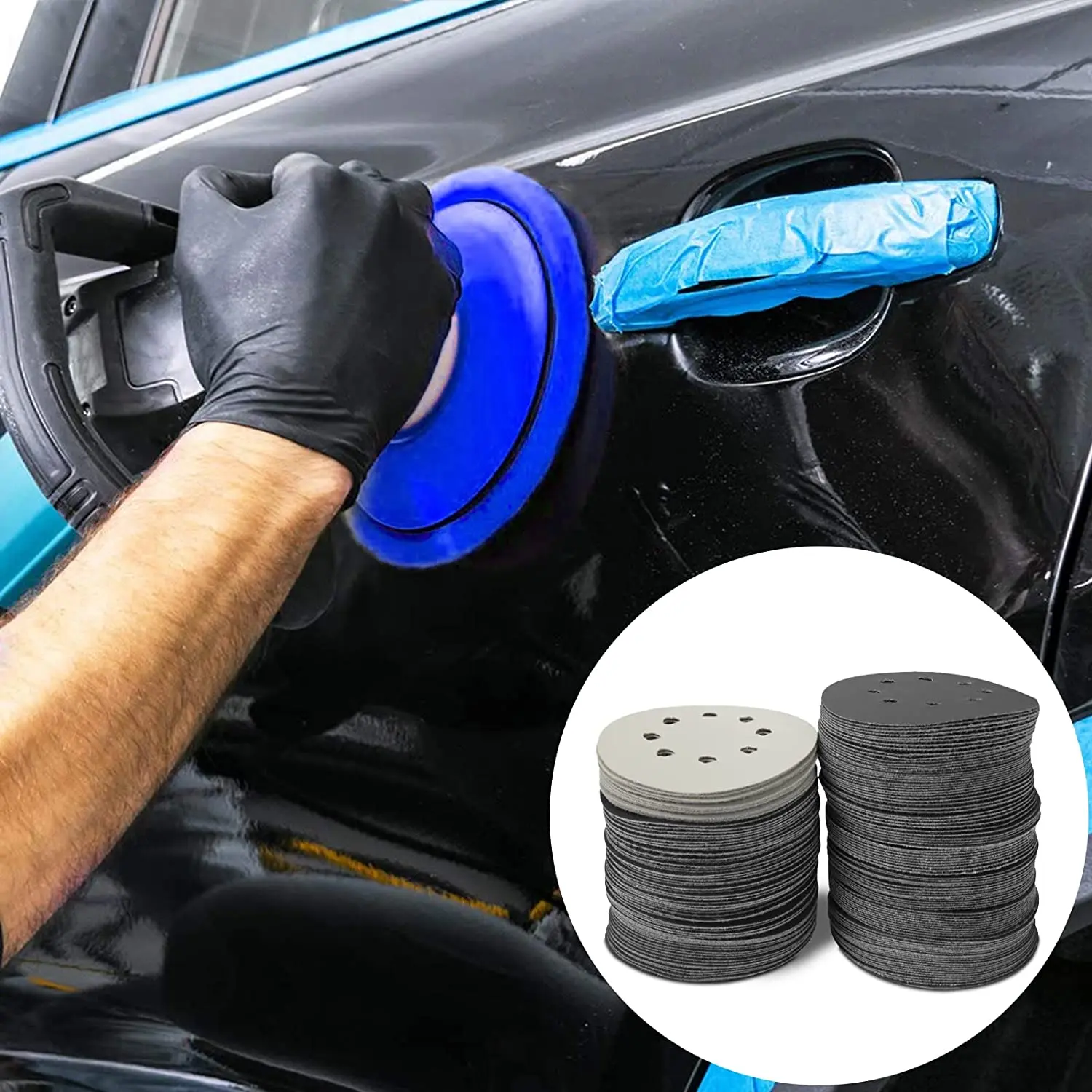 90 Pieces 5 Inch Sanding Discs Wet Dry Hook and Loop 240-3000 Grit 8 Holes Orbital Sander Paper 125mm Car Flocking Sandpaper