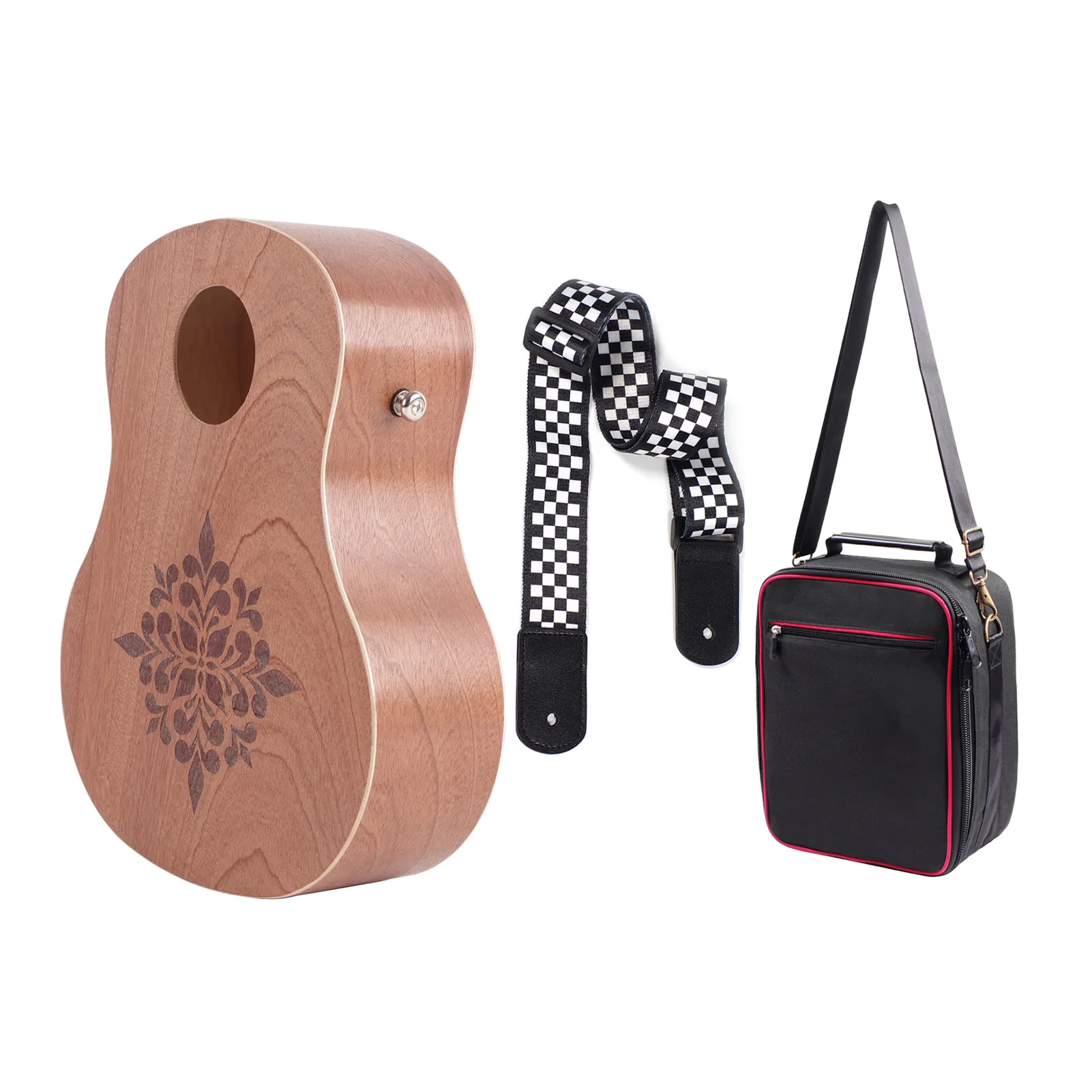 

Rockhouse Cajon Wooden Drum Guitar Shape Flat Hand Drum Percussion Instrument with Strap Storage Bag for Outdoor Travel Camping