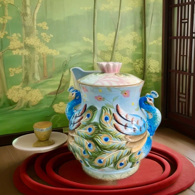 Porcelain Peacock Airtight Canister for Tea Coffee Decorative Cookie Storage Jar Kitchen Dry Food Organizer Elegant Wedding Gift