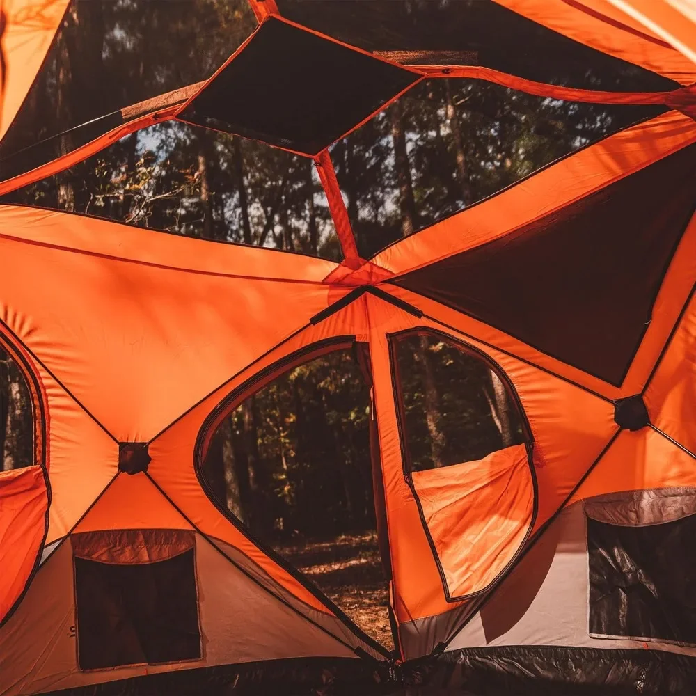 Tahan air 4 orang poliester portabel luar ruangan Pop Up berkemah atau tenda pantai dengan lantai yang dapat dilepas, layar jala, dan hujan terbang