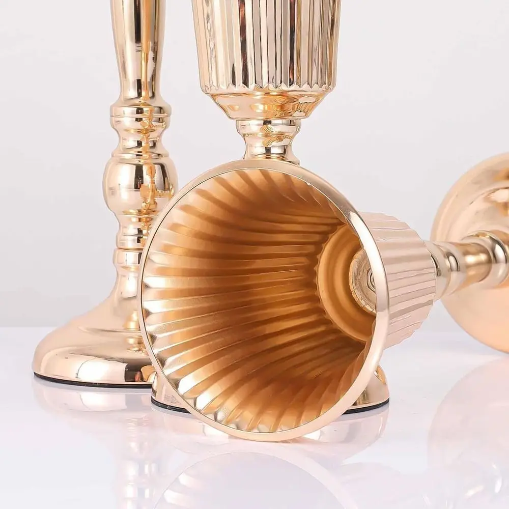 Creative European Style Metal Trumpet Vases Golden Decorative Wedding Flower Vase Anti-fall Simulated Flower Holders Hotel Table