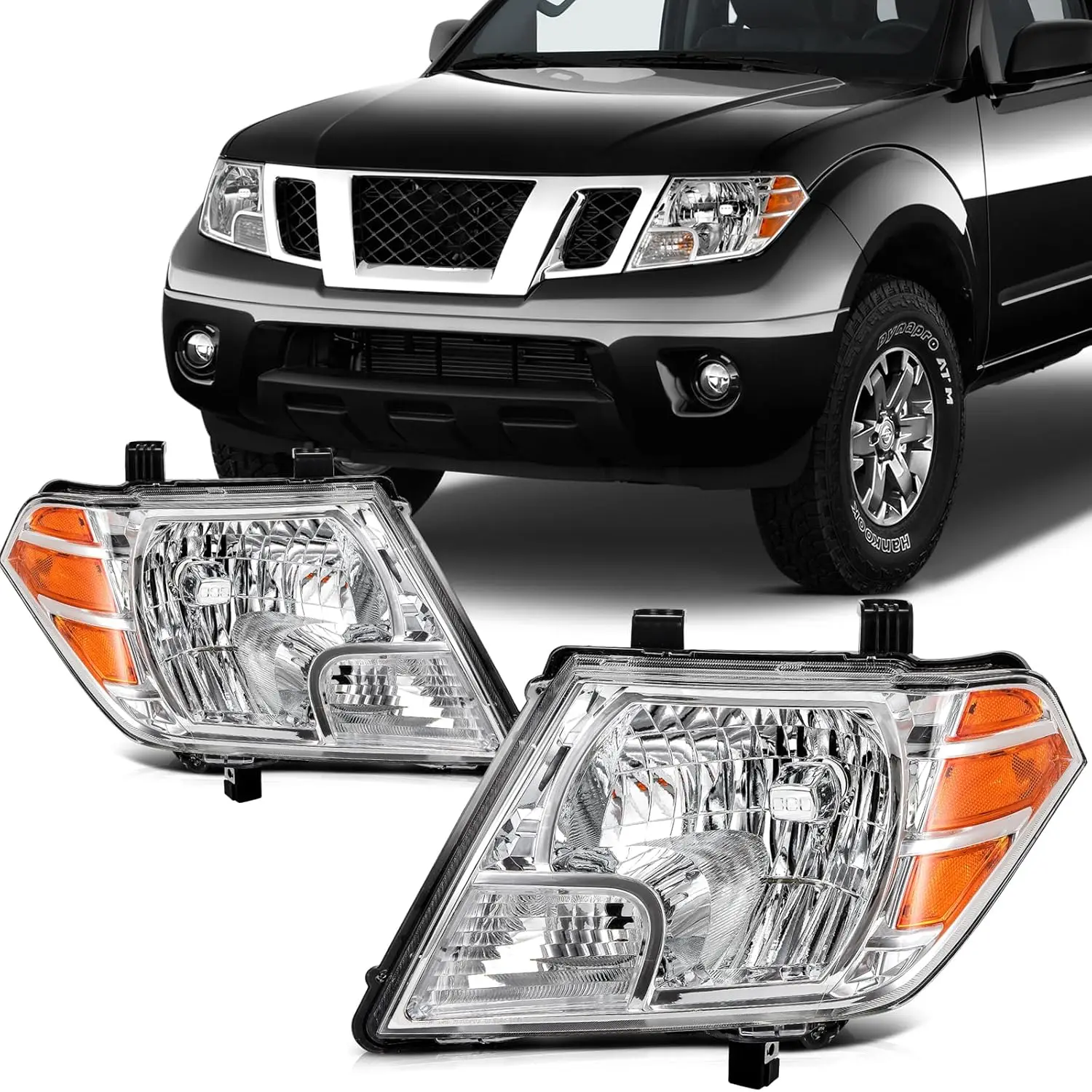 Headlights for 2009-2019 Frontier Pair Headlight Assembly Chrome Housing Clear Reflector