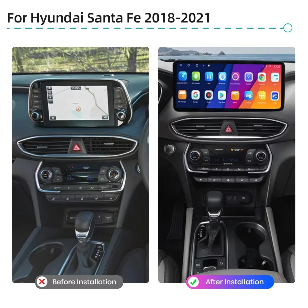 12.3 inch Screen Android 14 For Hyundai Santa Fe 4 2018 - 2021 Car Radio Multimedia Video Player GPS Navigation Wireless Carplay