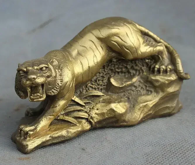 Copper Statue Chinese Pure Brass Copper Roar Wild Year Zodiac Tiger FengShui Statue Figurine