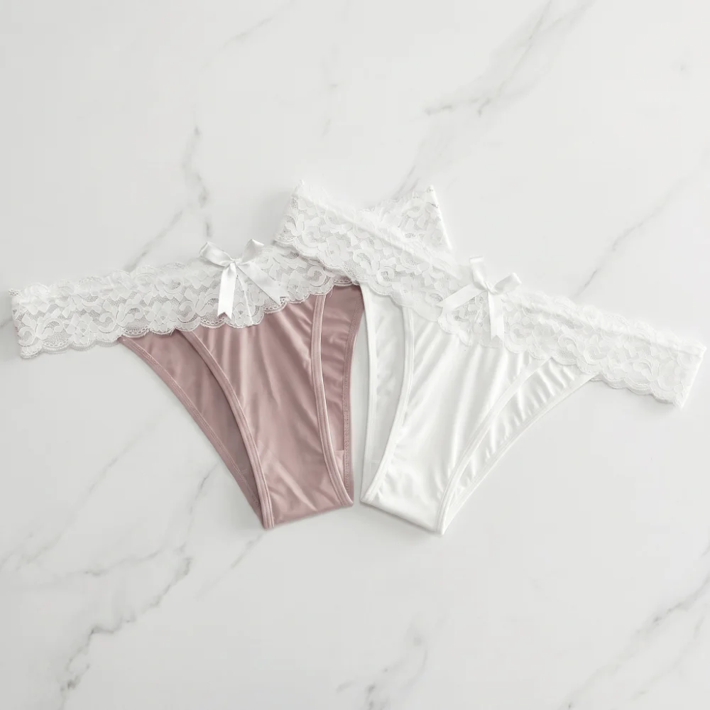 

Underpants Mid Waist Lace Briefs Bow Elegant Seamless Lace Panties Sweet Comfortable Women Underwear Lady