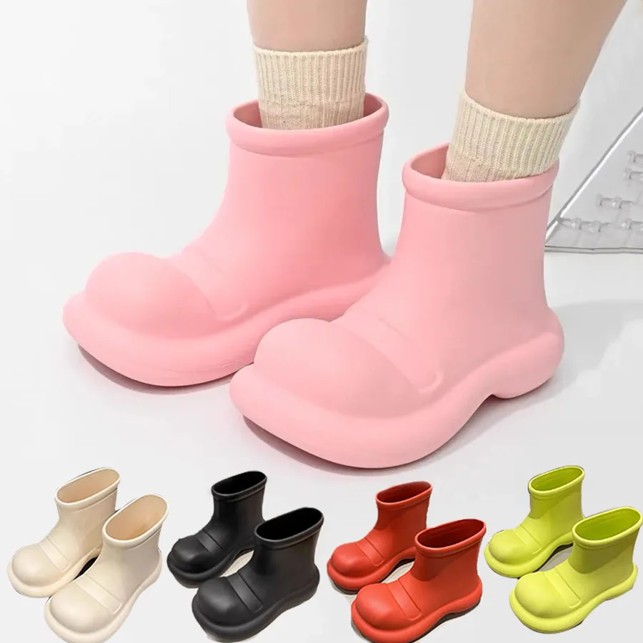 Sepatu hujan wanita, sepatu mode silinder pendek EVA tahan air Non-slip sol tebal sol padat sepatu hujan sol lembut bulu domba