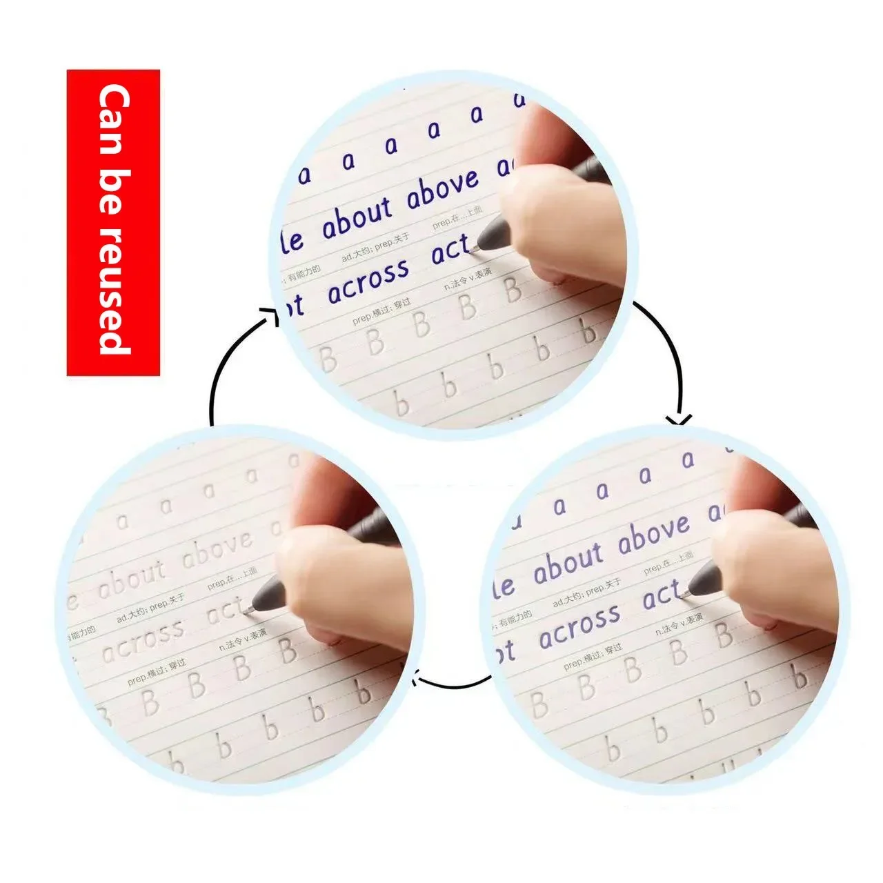 كتاب سحري قابل لإعادة الاستخدام باللغة الإنجليزية لتعلم الكلمات الأبجدية للطلاب، كتاب ممارسة الكتابة اليدوية لتركيبة الجملة القصيرة