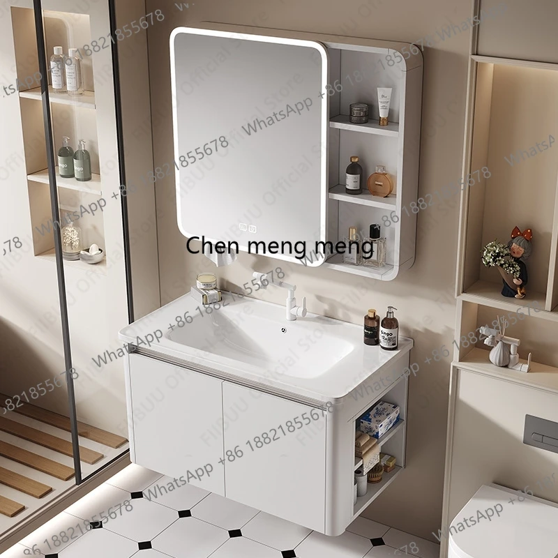 Modern Floating Bathroom Vanity Combo With One Piece Ceramic Wash Sink Basin Mirror Cabinet  Faucet Design for Large Storage
