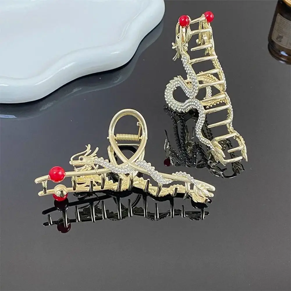 New Chinese Style Hair Clips with Pearl Rhinestone Hair Comb Alloy Metal Dragon Shaped Rhinestone Hairpin Hair Accessories view 6