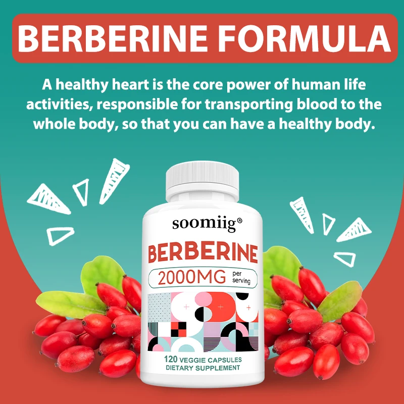 Berberine 2000mg Capsules Support Heart Health, Maintain Healthy Cholesterol Levels, Promote Immune System, Non-GMO