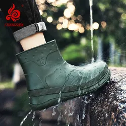 STRONGSHEN Men Rain Boots Fashion Platform Waterproof Anti-skid Work Chef Shoes Men Slip-on Light Fishing Shoes Male Sneakers