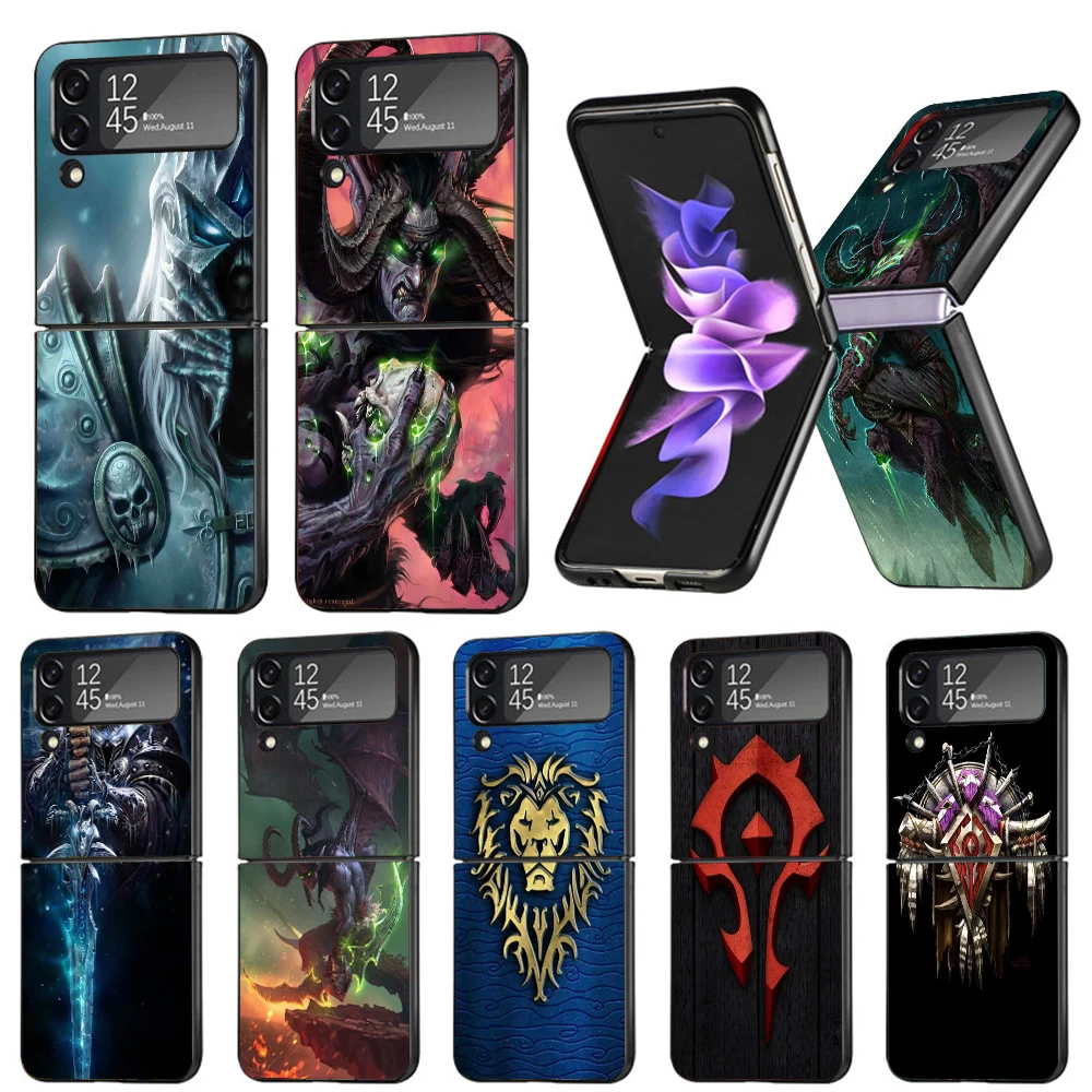 W-World Of W-Warcraft W-Wow Hard Black Cover for Samsung Galaxy Z Flip 4 3 5 5G Phone Case Flip4 Flip3 Flip5 Pattern Luxury Shoc