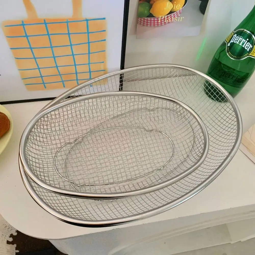 Oval Shape Stainless Steel Fruit Basket Heavy Duty Multifunctional Vegetable Draining Tray Large Capacity Quickly Dry