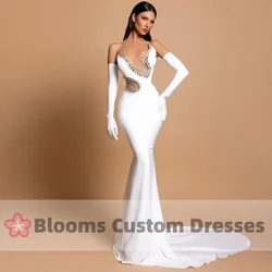 Blooms Pure White Cut-out Crystal Customized Evening Dresses Mermaid Sexy Formal Occasion Bridal Wedding Gown Custom Party Dress