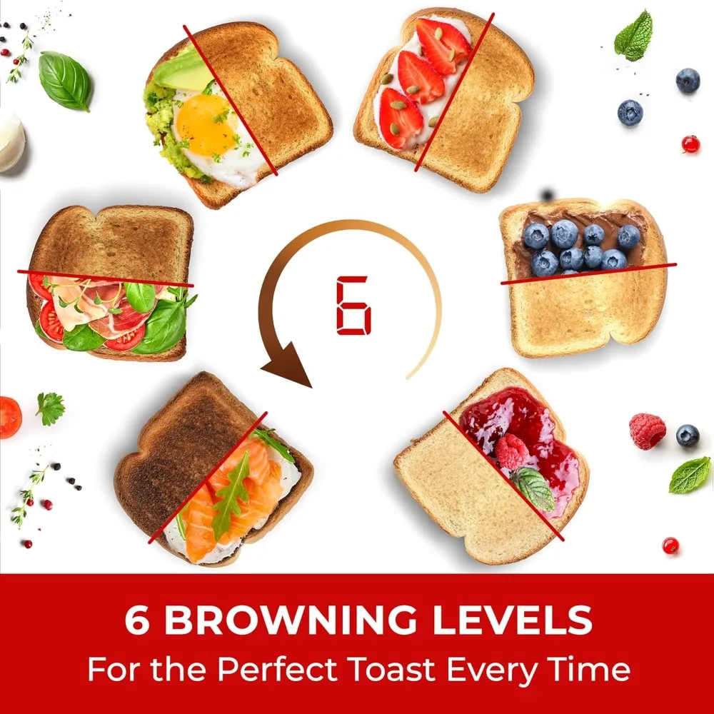 UltraToast Full Stainless Steel Toaster 4 Slice, Long Extra-Wide Slots for Bagels and Waffles, 6 Browning Levels