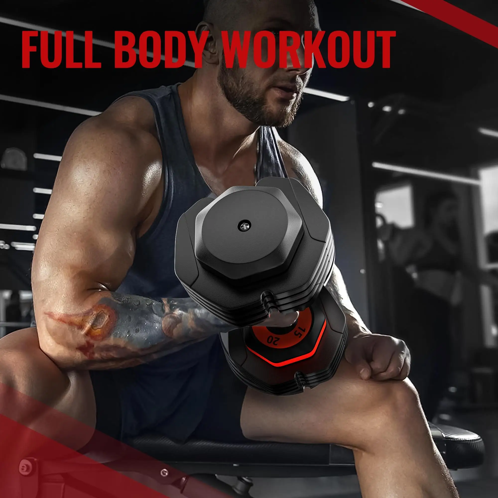 دمبل فردي 25 رطل سريع التغيير قابل للتعديل 5 في 1، مقبض مضاد للانزلاق، موفر للمساحة، أوزان الصالة الرياضية المنزلية لتمرين الجسم بالكامل