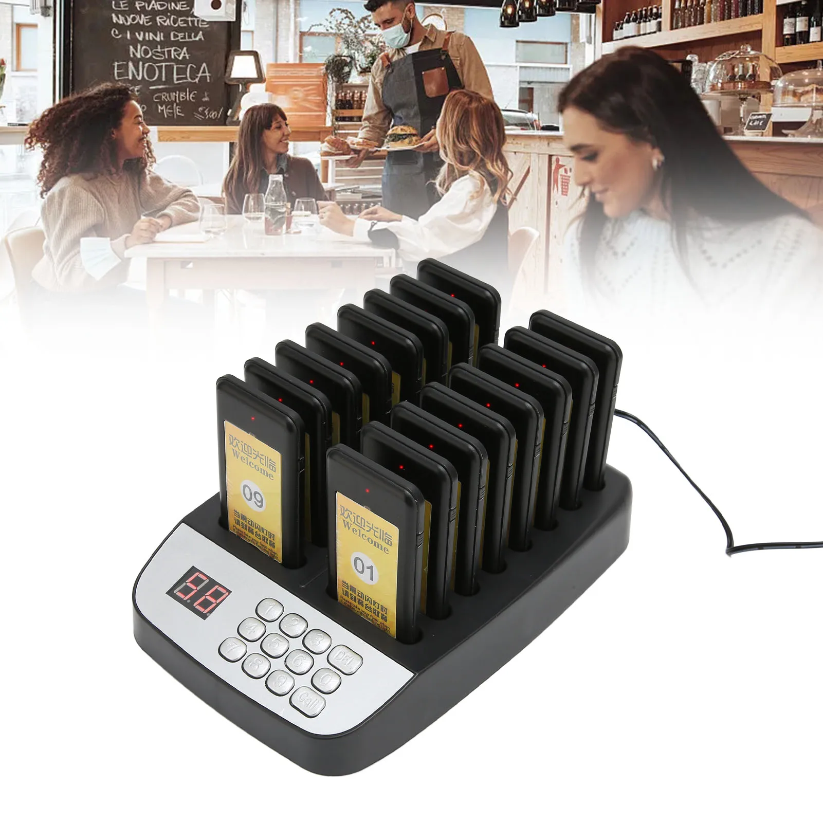 Restaurant Pager System 16 Pagers 1000 Meters Long Distance Strong Signal Pager System with 3 Vibration Modes 100‑240V new