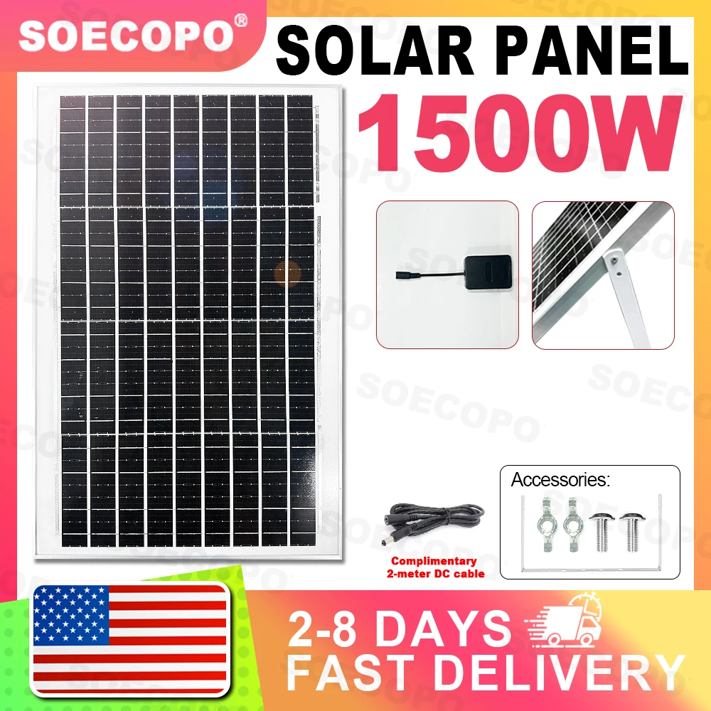 

[Delivery within 2-8 days] SOECOPO 1500W Portable Solar Panel Grade A+ 10BB Cells 22 - 23% High Efficiency Waterproof Design RV