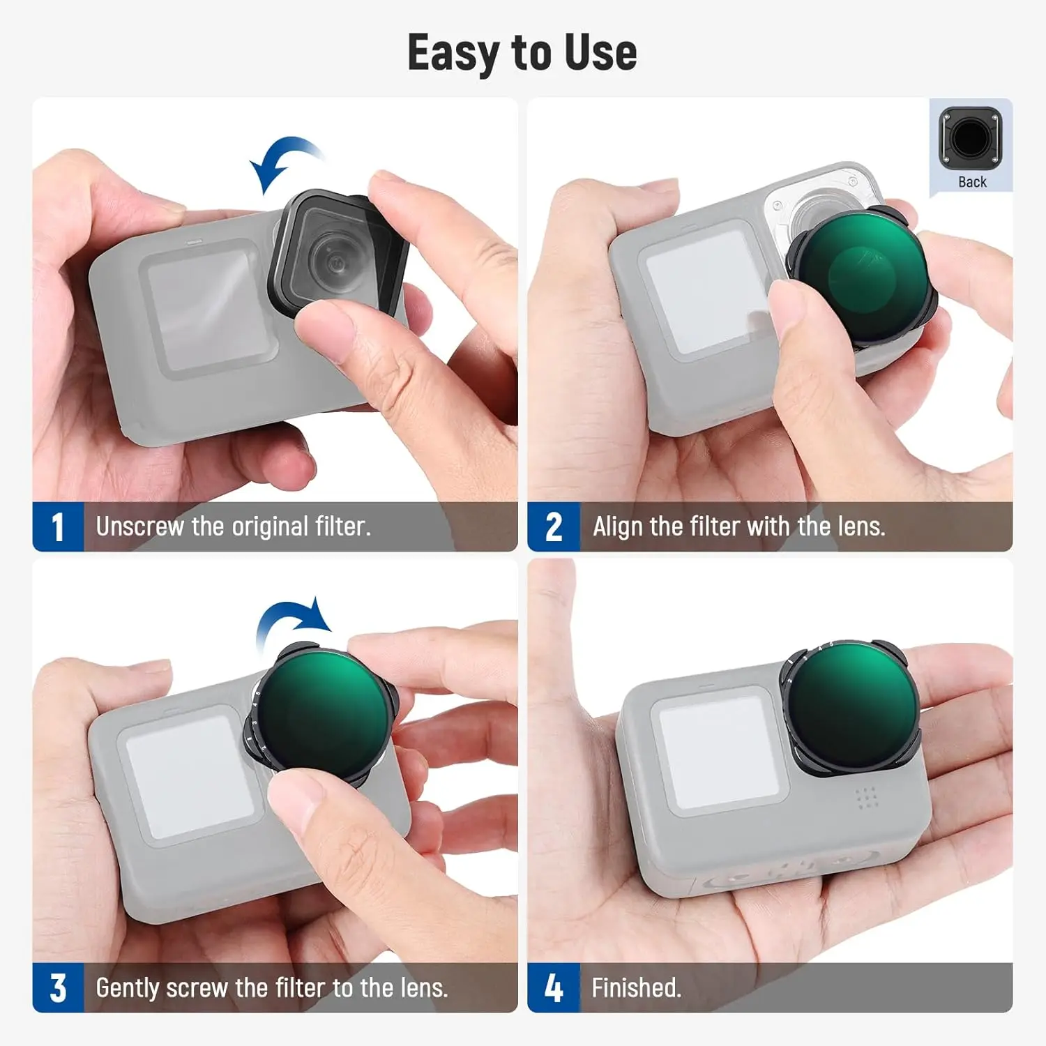 NEEWER Variable ND4-ND32 2-5 Stops Variable ND Filter with HD Multicoated HD Optical Glass Filter for GoPro 9 10 11 12 13