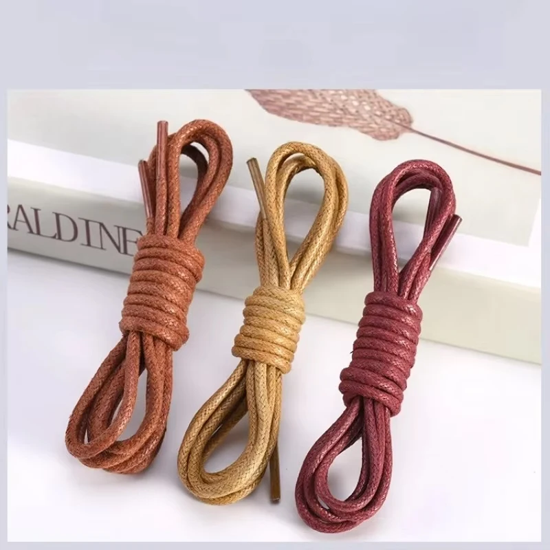 1Pair Cotton Waxed Shoelaces Round Oxford Shoe laces Boots Laces Waterproof Leather Shoelace